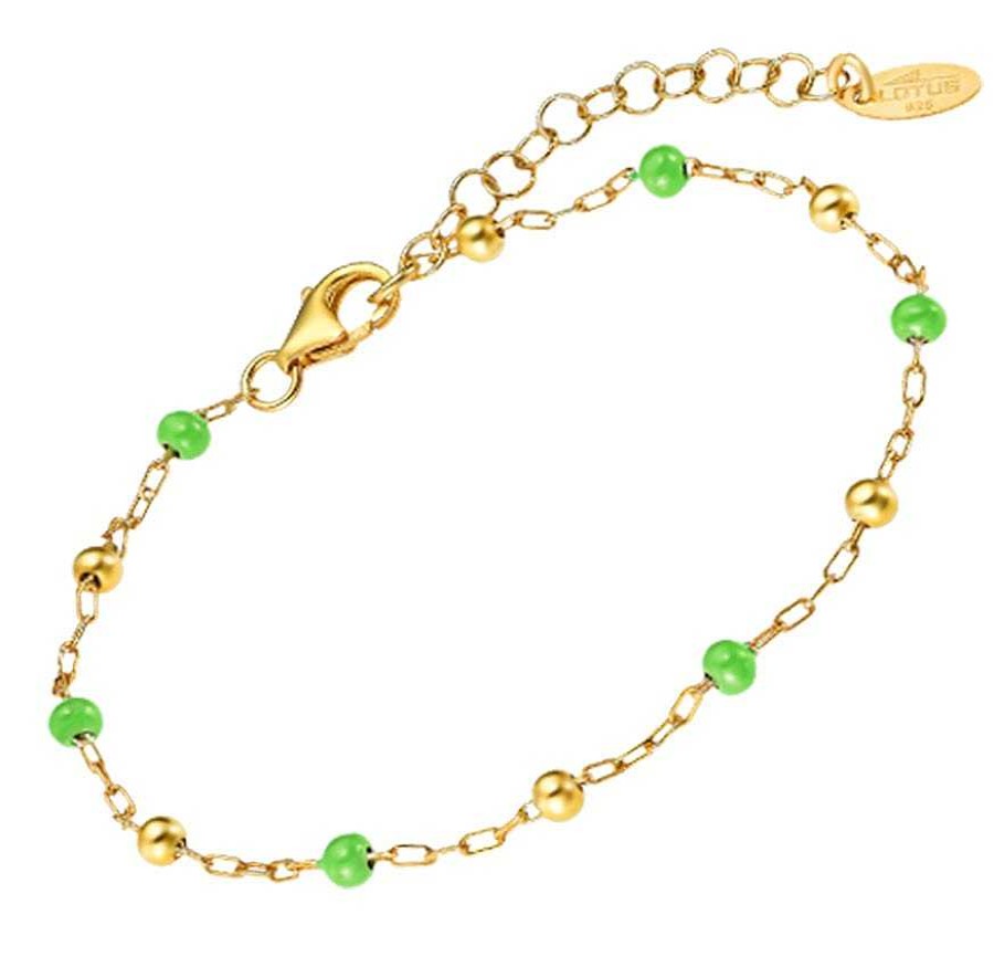 Pulseras Joyeria Antonio Cumplido | Pulsera Plata Lotus Dorada Bolitas Verdes