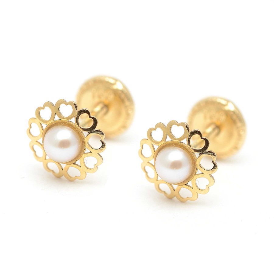 Beb Joyeria Antonio Cumplido | Pendientes Oro Beb Flor Perla