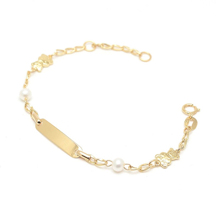 Beb Joyeria Antonio Cumplido | Pulsera Oro Beb Placa Ositos Perlas