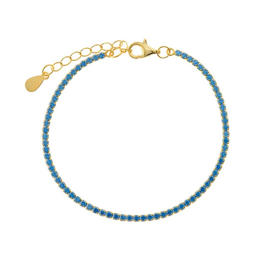 Pulseras Joyeria Antonio Cumplido | Pulsera Plata Riviere Dorada Circonitas Azules