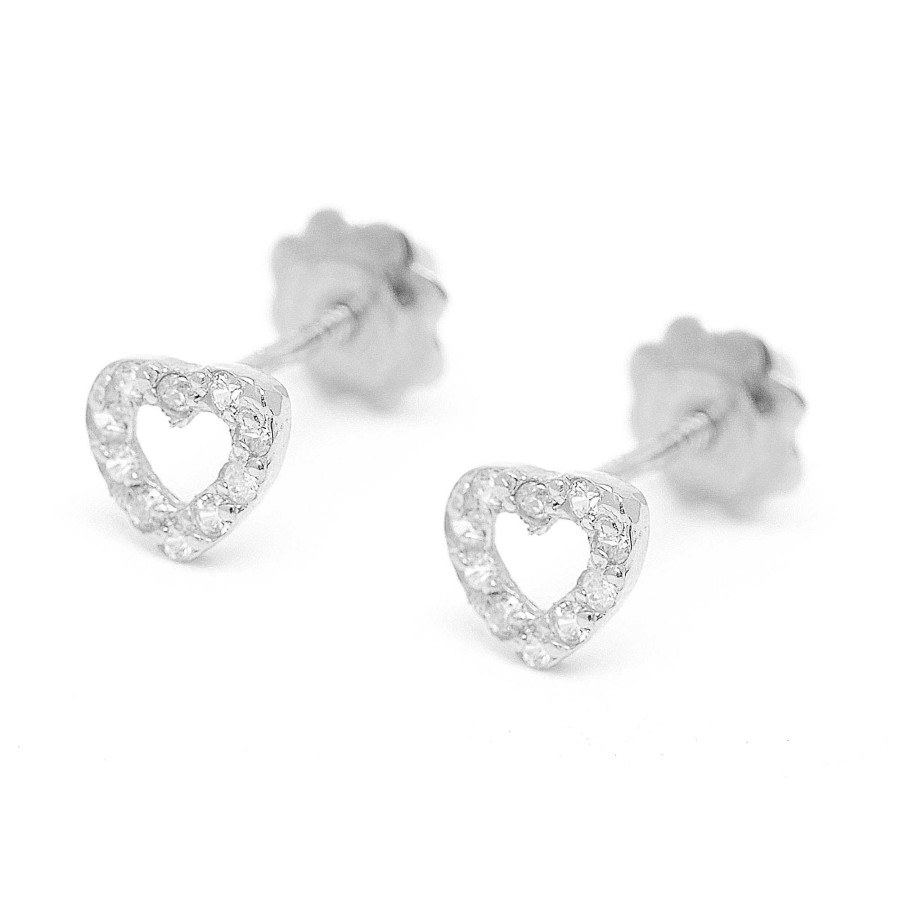 Beb Joyeria Antonio Cumplido | Pendientes Oro Blanco Coraz N Circonitas