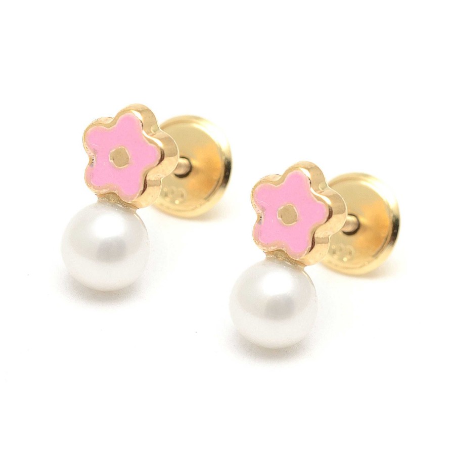 Beb Joyeria Antonio Cumplido | Pendientes Oro Beb Flor Rosa Perla