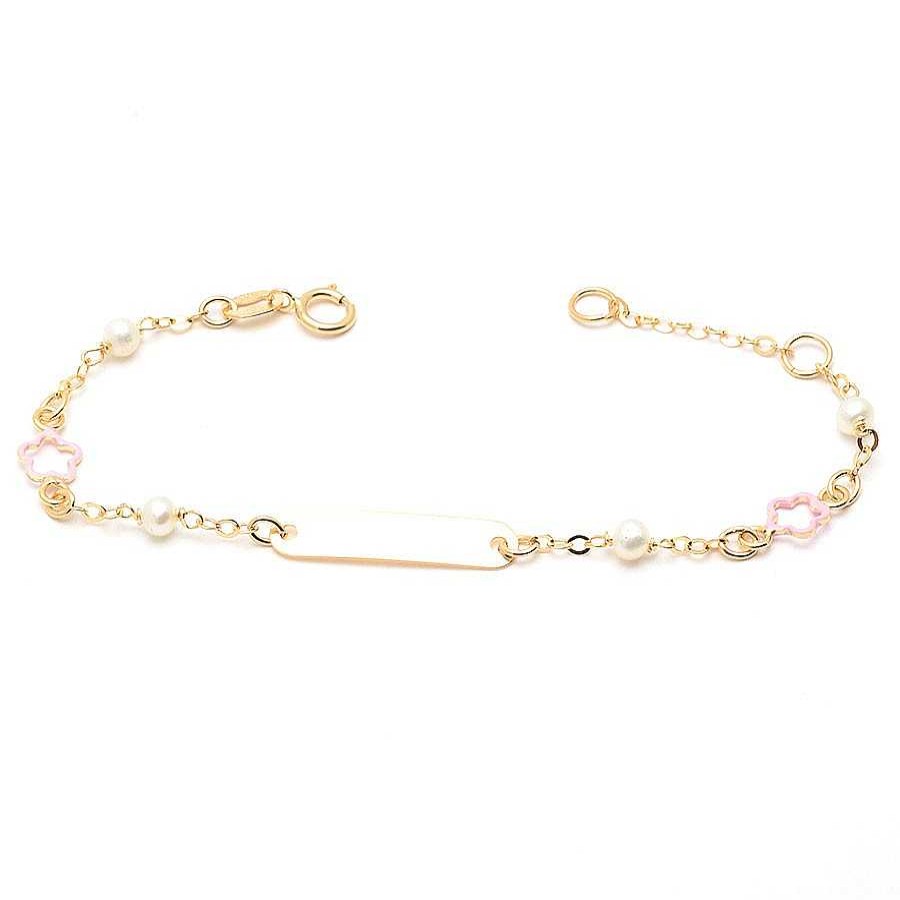 Beb Joyeria Antonio Cumplido | Pulsera Oro Placa Perlas Flores