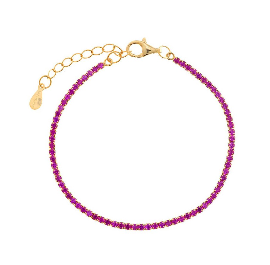 Pulseras Joyeria Antonio Cumplido | Pulsera Plata Riviere Dorada Circonitas Fucsia