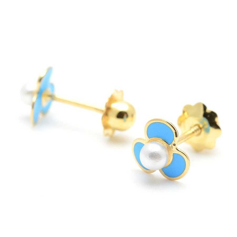 Beb Joyeria Antonio Cumplido | Pendientes Oro Perla Flor Azul